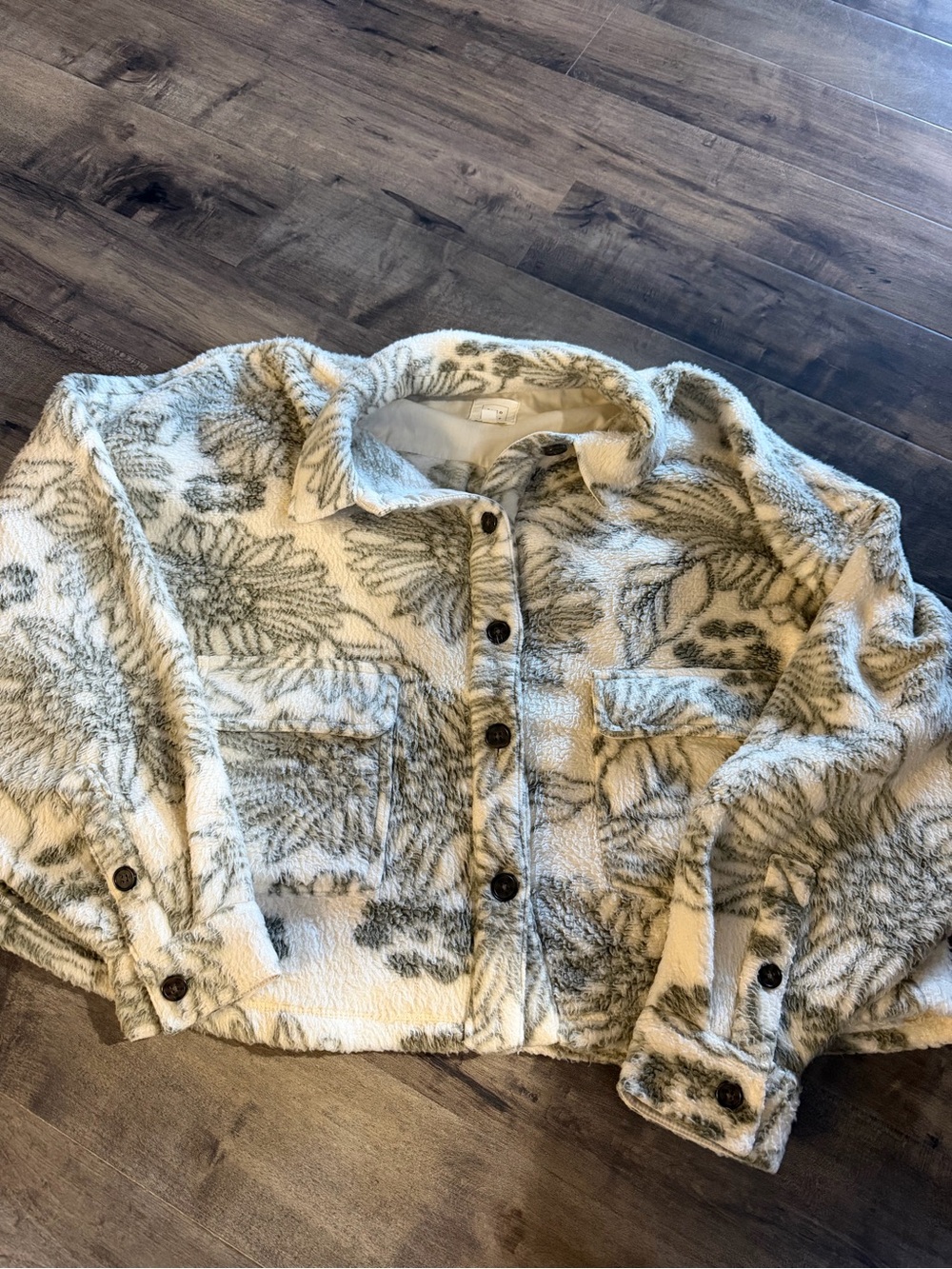 Teddy Shacket Jacket in Cream & Sage Leaf Print